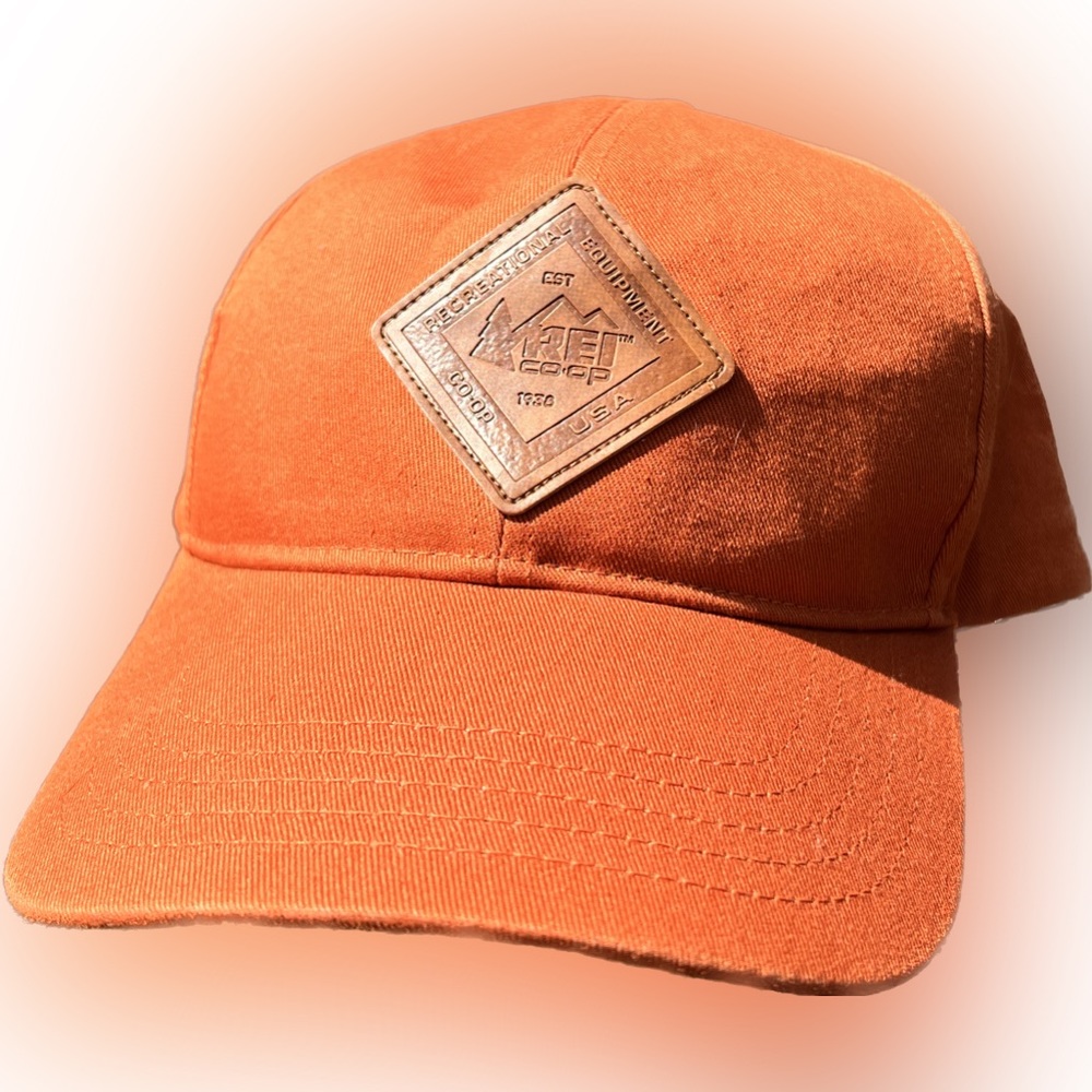REI Rust Twill Leather Patch SnapBack Baseball Cap Hat